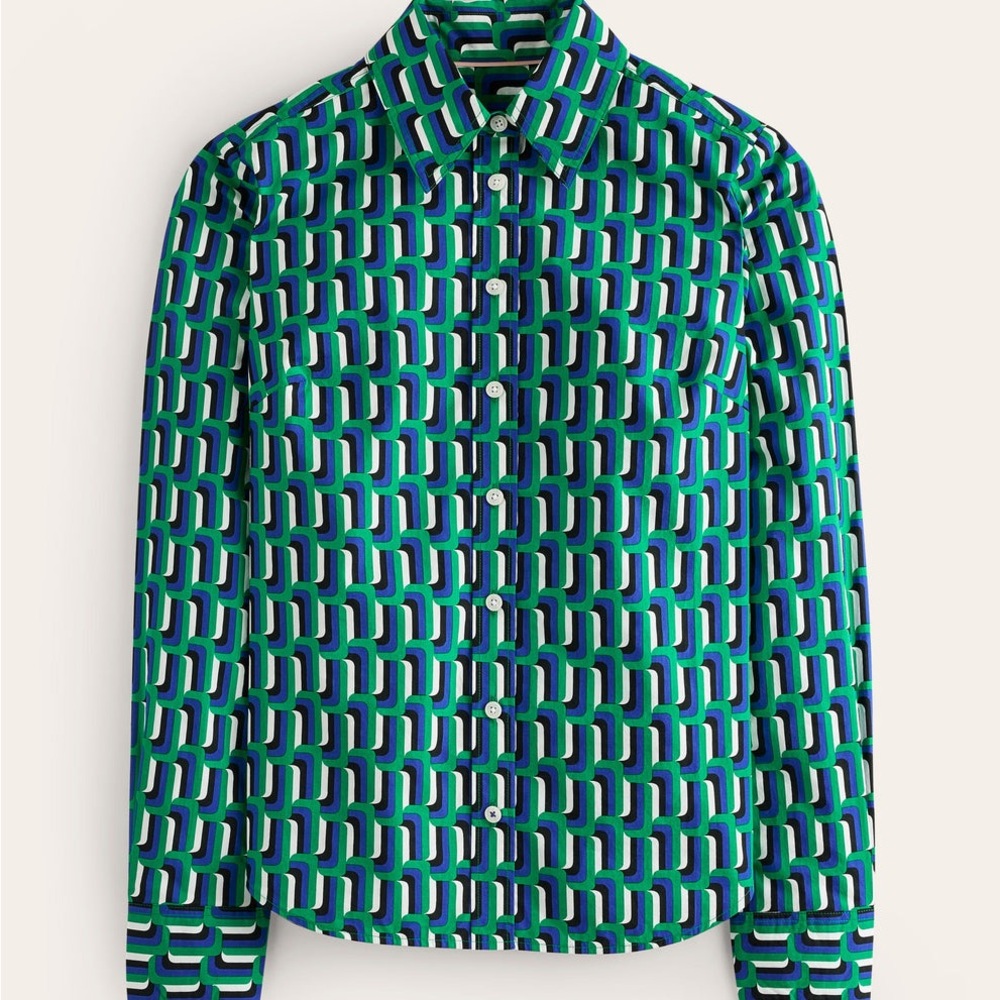 Boden Sienna Retro Geometric Patterned Cotton Button Down Shirt 6R